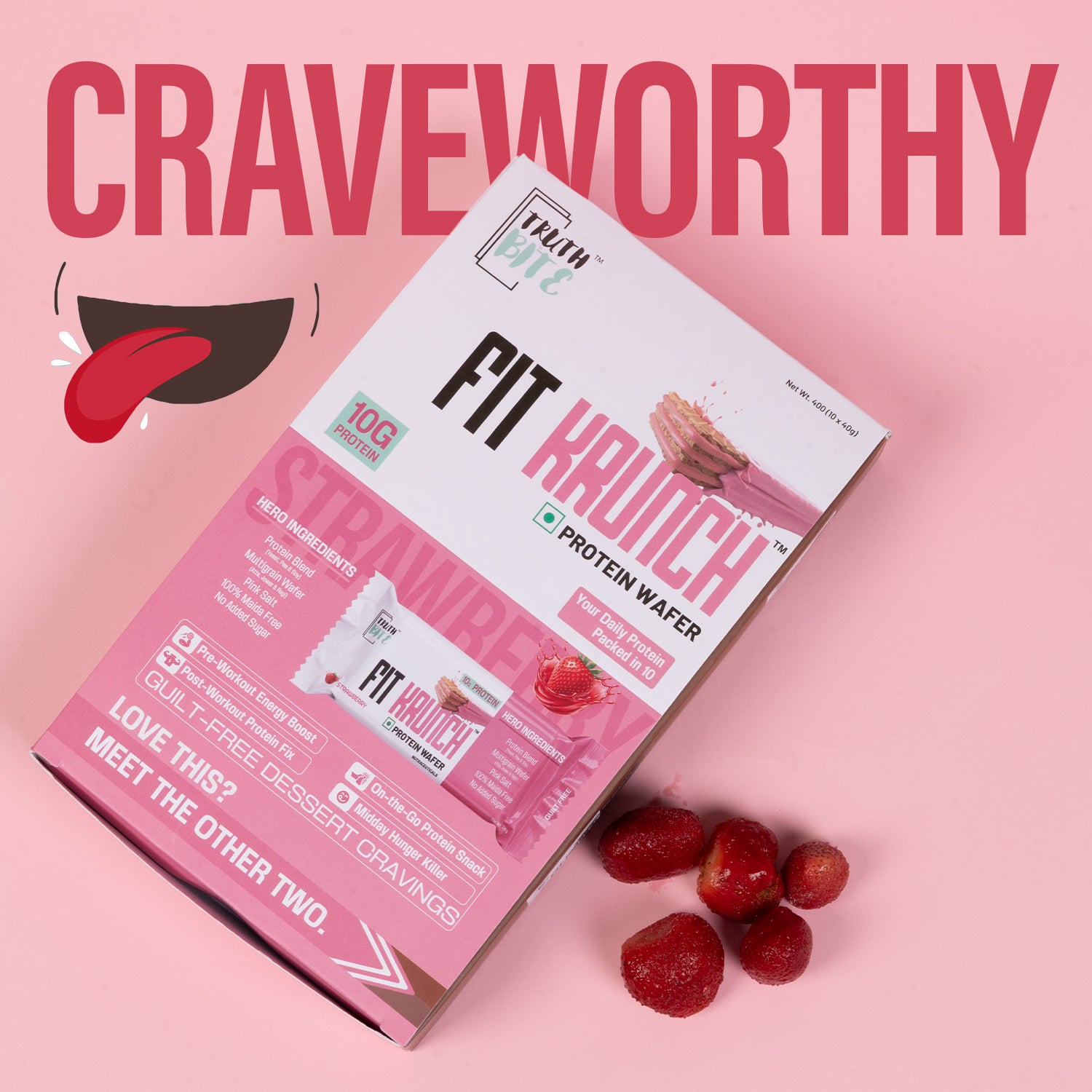 FIT KRUNCH Protein Wafer Bar - Strawberry (Box of 10)